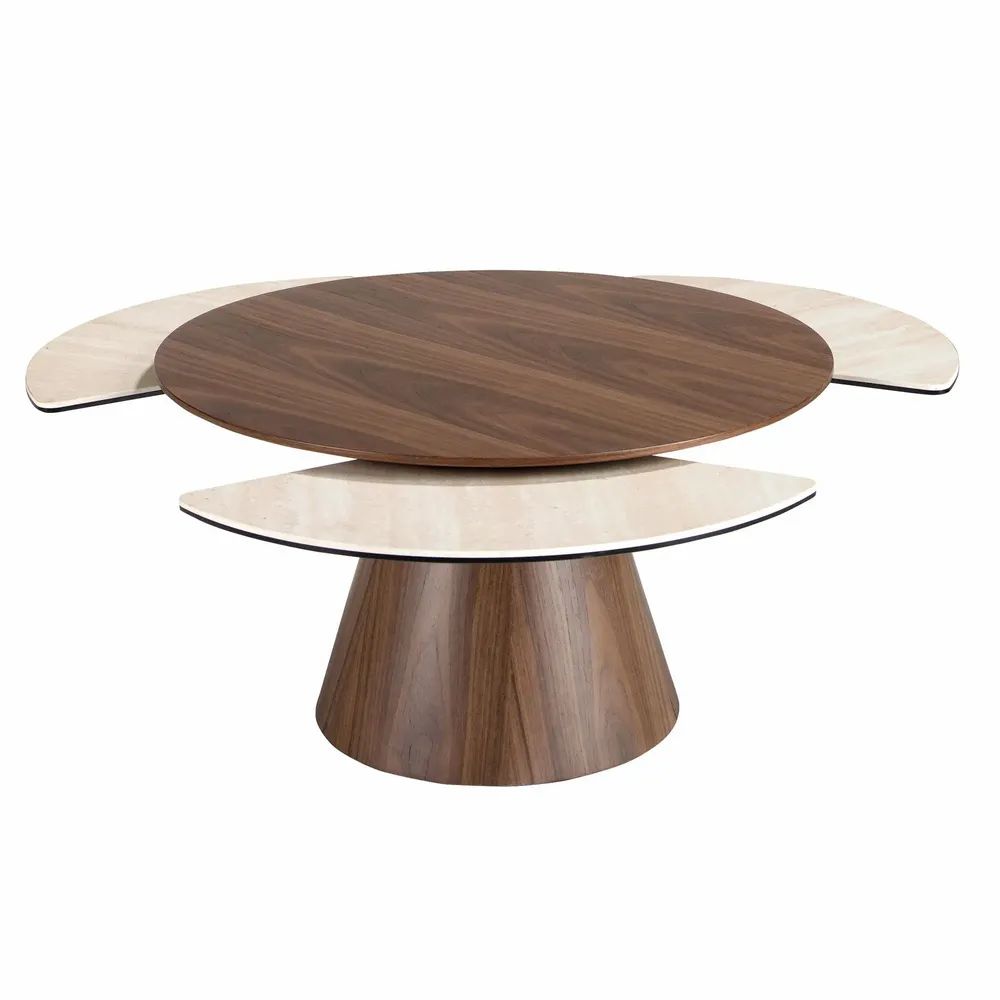 Coffee tables - Round extending coffee table in walnut and porcelain marble. - ANGEL CERDÁ