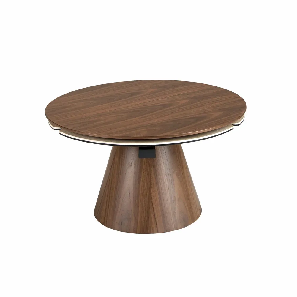 Coffee tables - Round extending coffee table in walnut and porcelain marble. - ANGEL CERDÁ