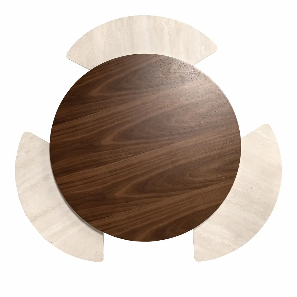 Coffee tables - Round extending coffee table in walnut and porcelain marble. - ANGEL CERDÁ