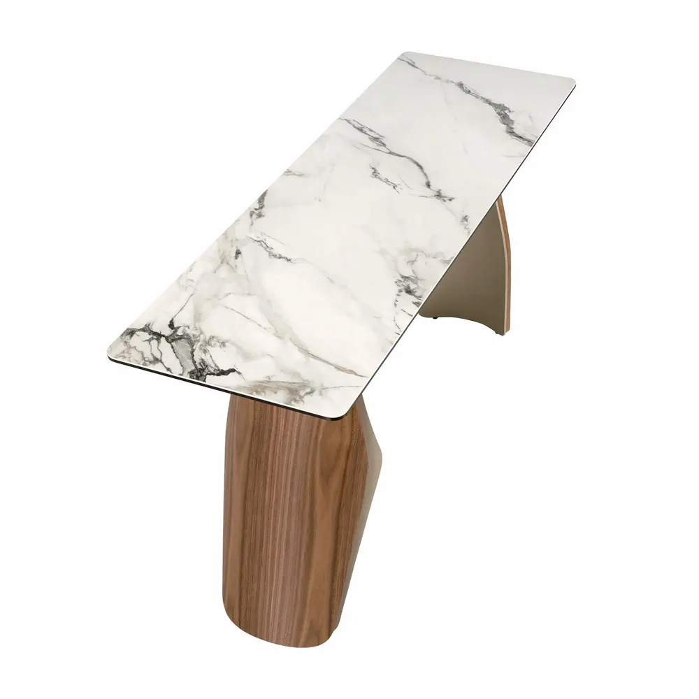 Consoles - Console rectangulaire, marbre céramique, acier sable et noyer - ANGEL CERDÁ