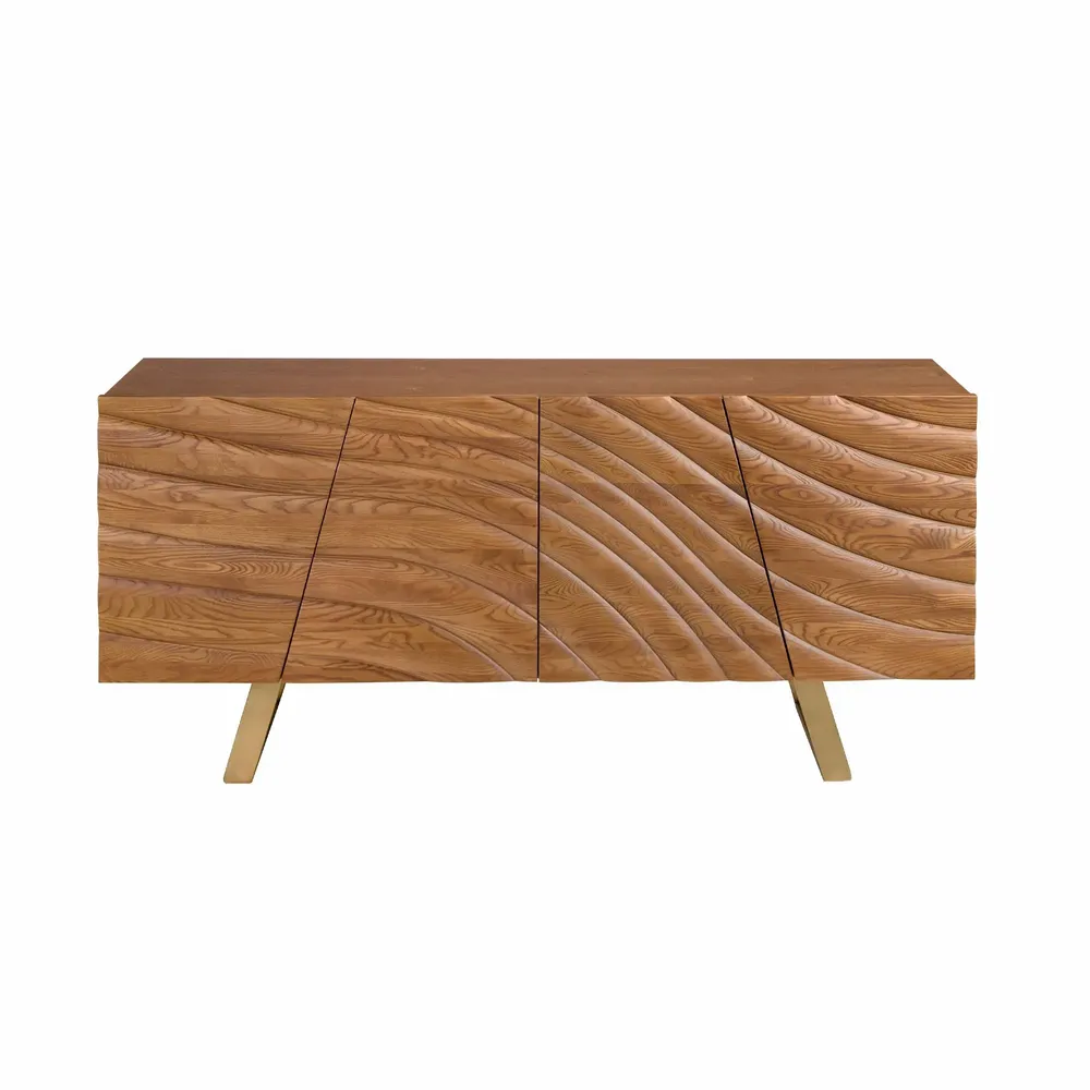 Sideboards - Light walnut sideboard with polished gold steel. - ANGEL CERDÁ