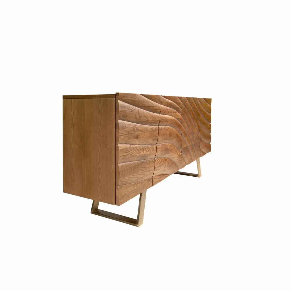 Sideboards - Light walnut sideboard with polished gold steel. - ANGEL CERDÁ