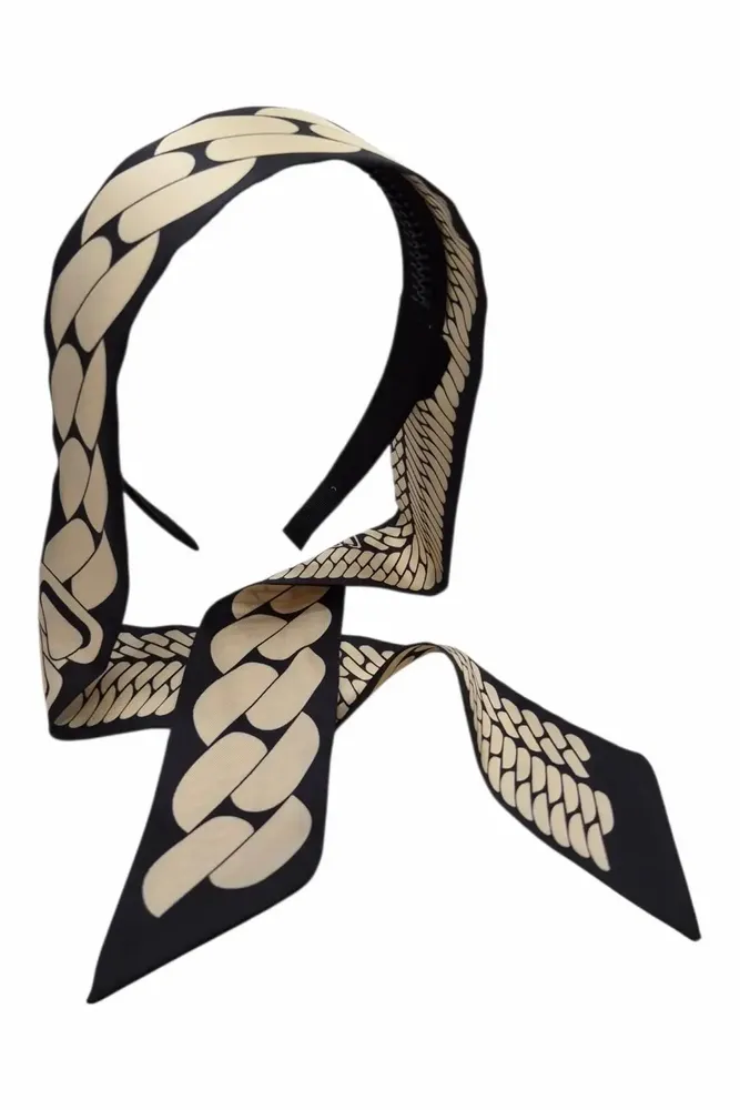 Serre-tête - Serre-tête Viola petits pans noir et beige - MAISON FITZGERALD