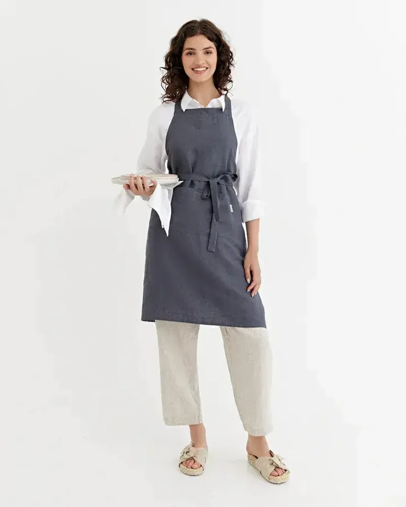 Aprons - Linen bib apron with pockets - MAGICLINEN