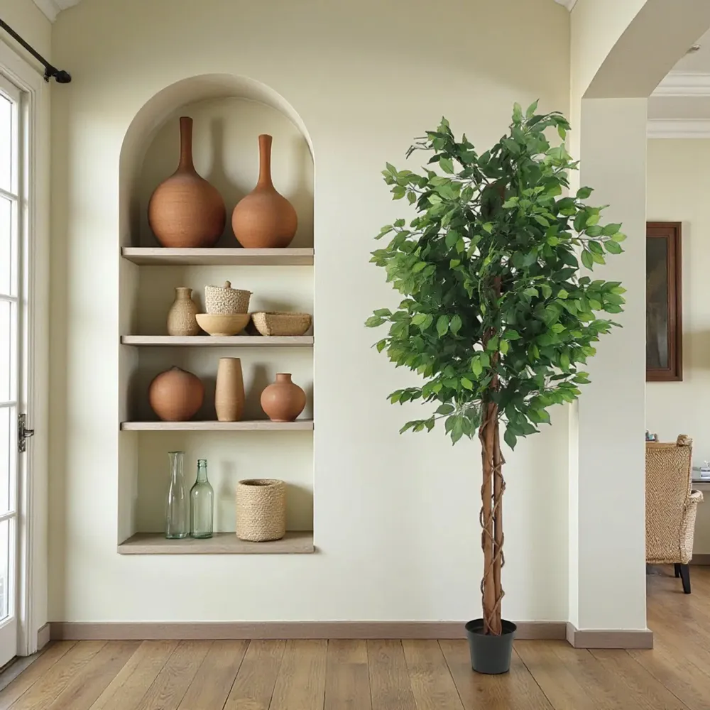 Floral decoration - Artificial ficus, black plastic pot - LIGNE DÉCO