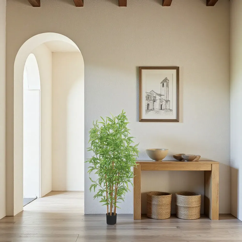 Décorations florales - Bambou artificiel 6 troncs en pot noir - LIGNE DÉCO