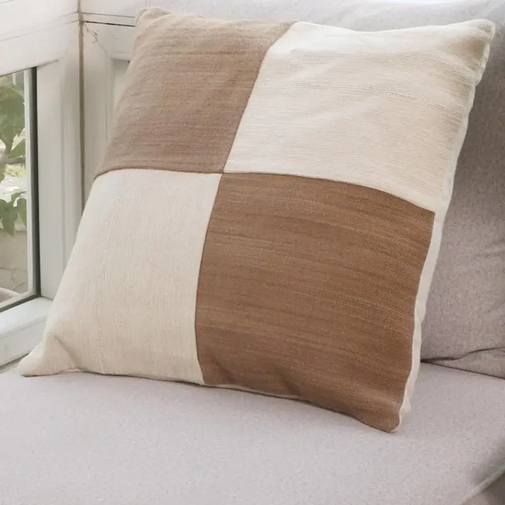 Coussins textile - Coussin en laine de lin ivoire et cognac -Henry - PASHMA