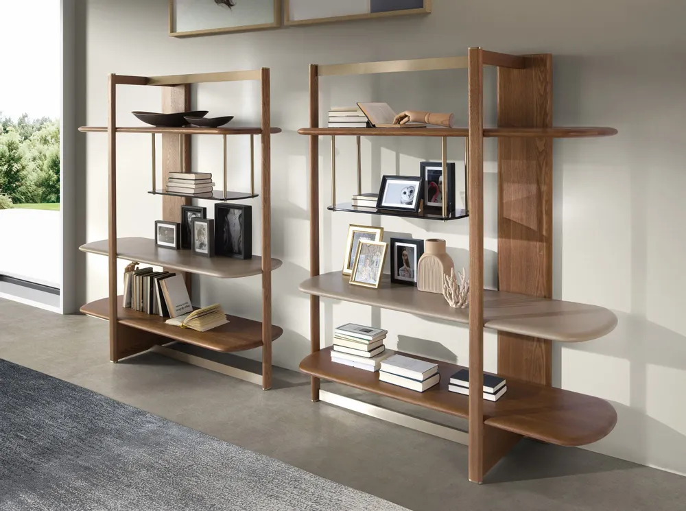 Shelves - Rectangular shelving unit in light walnut and greige wood. - ANGEL CERDÁ