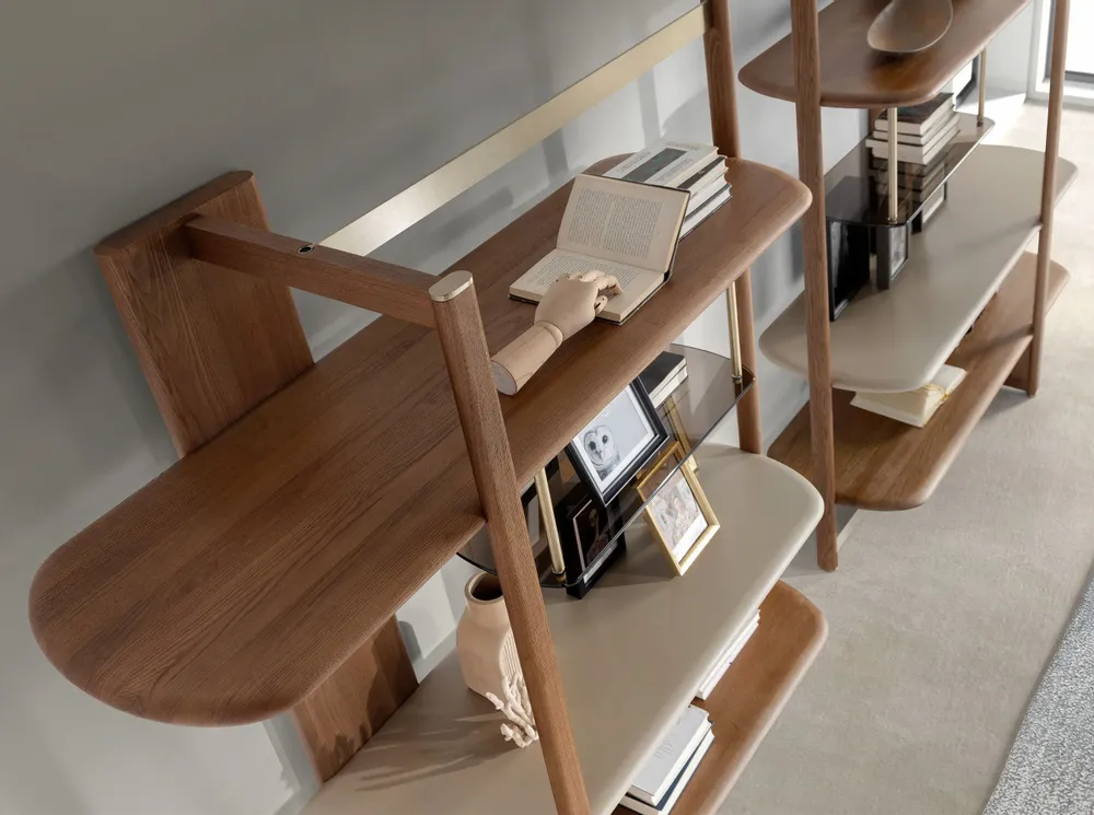 Shelves - Left rectangular shelving in light walnut and greige wood. - ANGEL CERDÁ