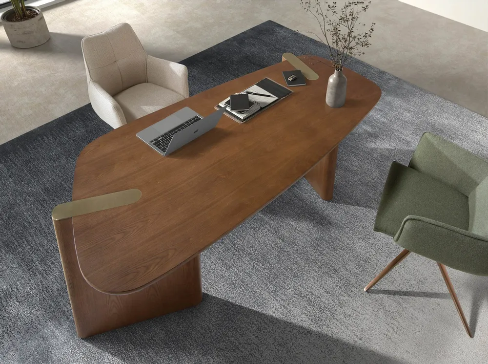 Desks - Desk dressing table in faux leather, walnut and wood. - ANGEL CERDÁ