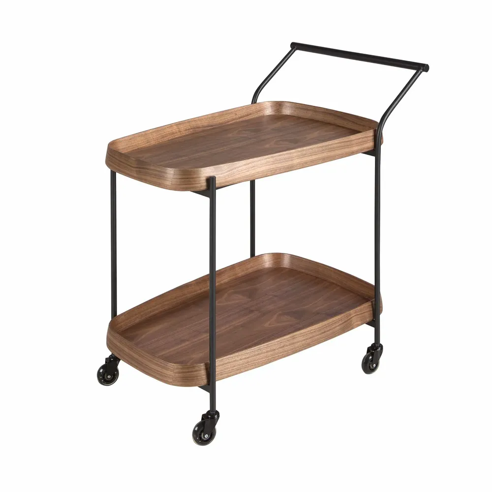 Chariots pour restaurants - Desserte minibar en noyer et acier noir. - ANGEL CERDÁ