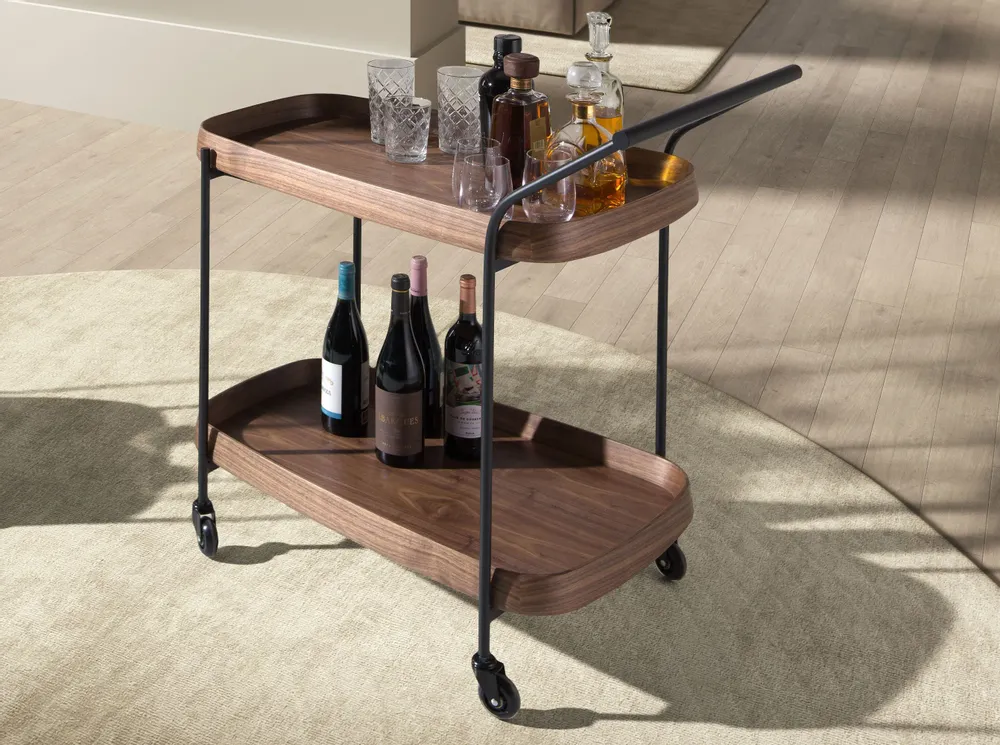 Chariots pour restaurants - Desserte minibar en noyer et acier noir. - ANGEL CERDÁ