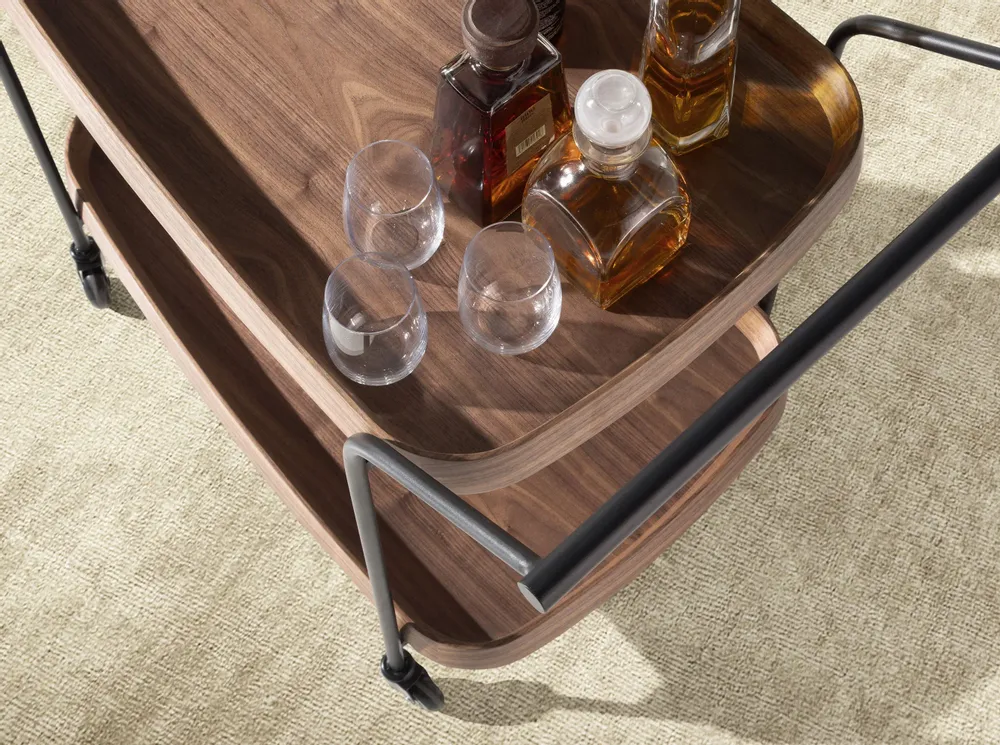 Chariots pour restaurants - Desserte minibar en noyer et acier noir. - ANGEL CERDÁ