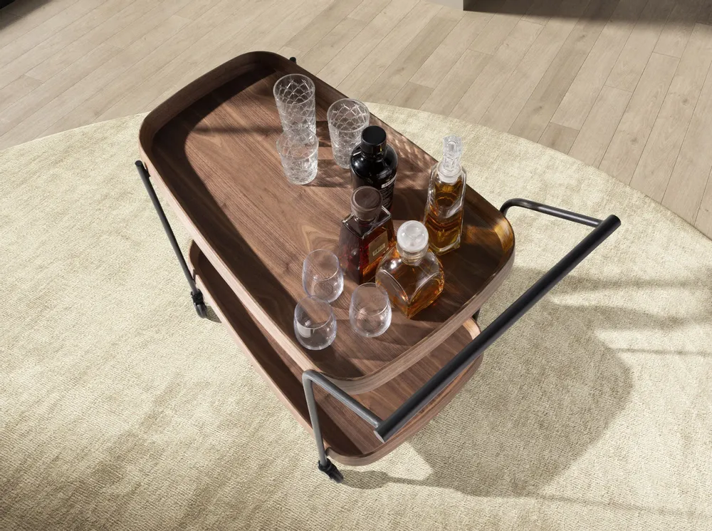 Chariots pour restaurants - Desserte minibar en noyer et acier noir. - ANGEL CERDÁ