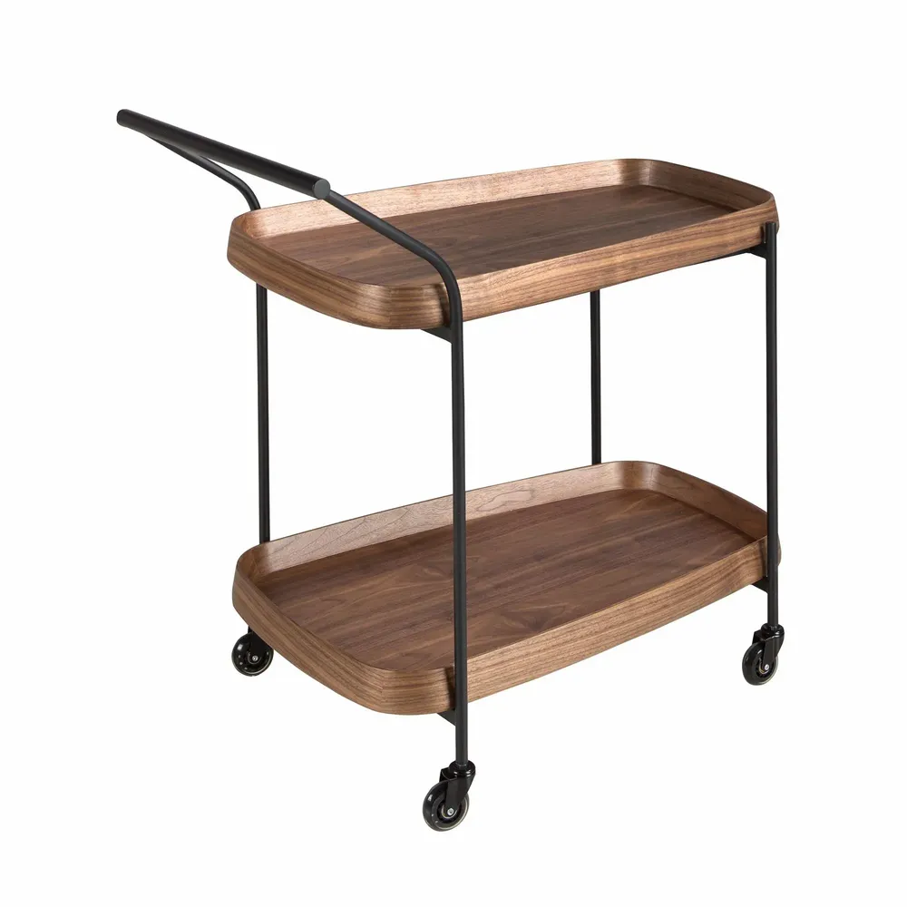 Chariots pour restaurants - Desserte minibar en noyer et acier noir. - ANGEL CERDÁ