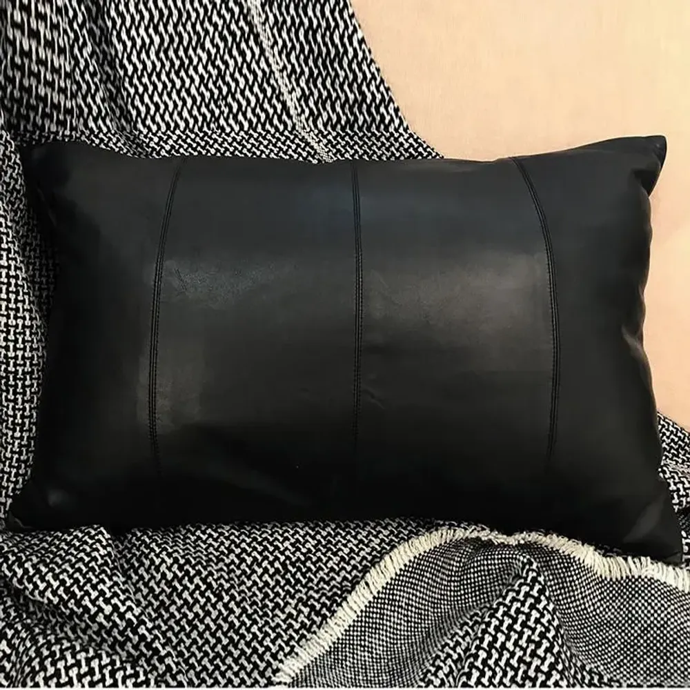 Fabric cushions - Sterling : Leather paneled Cushion - PASHMA