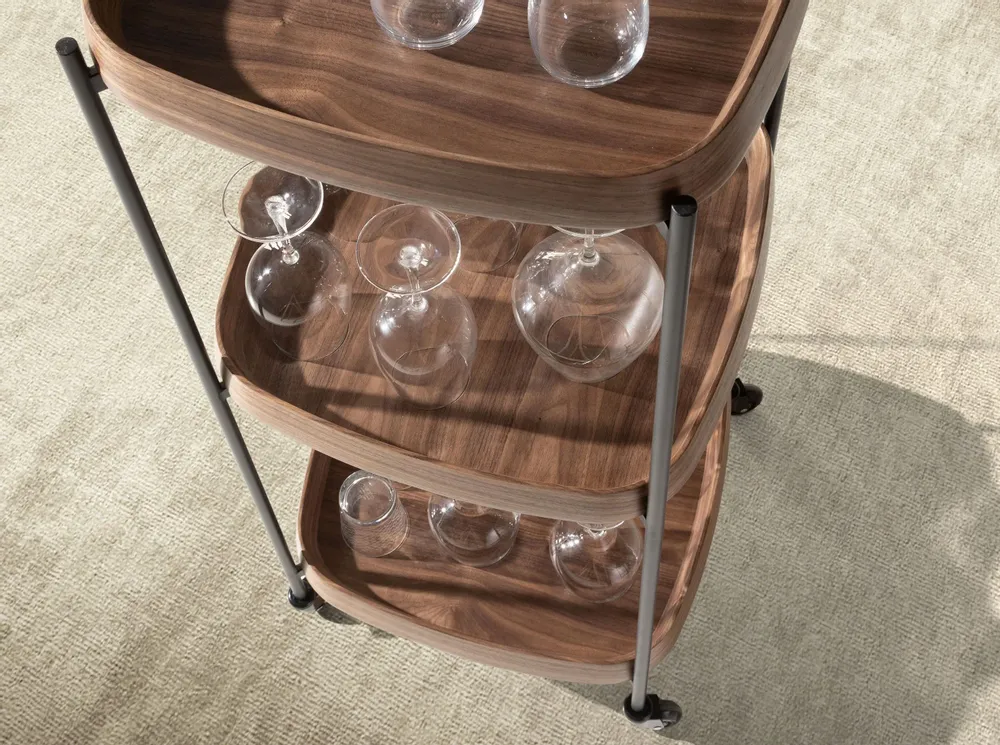 Chariots pour restaurants - Desserte minibar en noyer et acier noir. - ANGEL CERDÁ