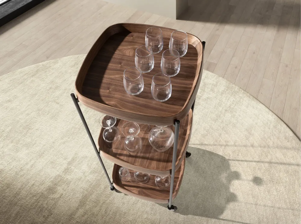 Chariots pour restaurants - Desserte minibar en noyer et acier noir. - ANGEL CERDÁ