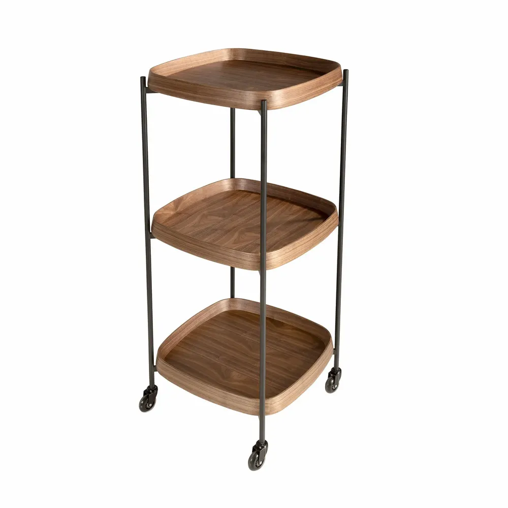 Chariots pour restaurants - Desserte minibar en noyer et acier noir. - ANGEL CERDÁ