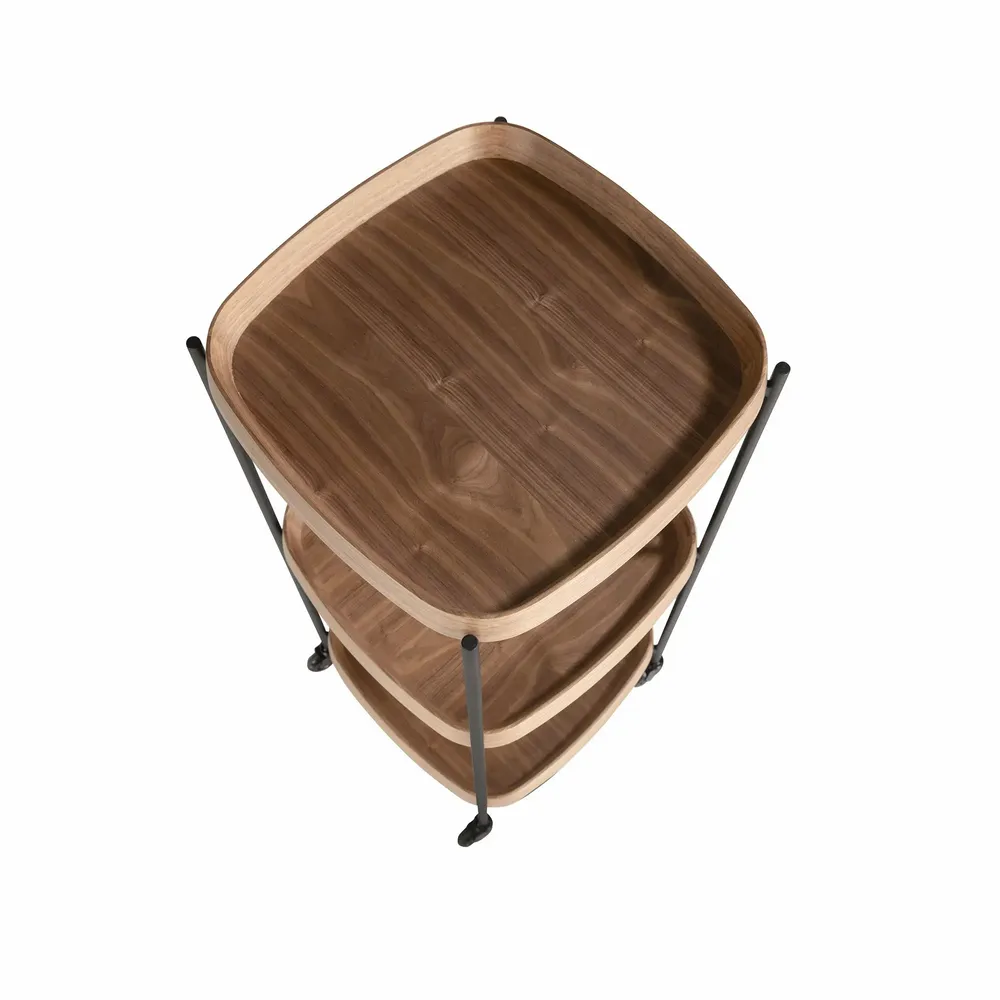 Chariots pour restaurants - Desserte minibar en noyer et acier noir. - ANGEL CERDÁ