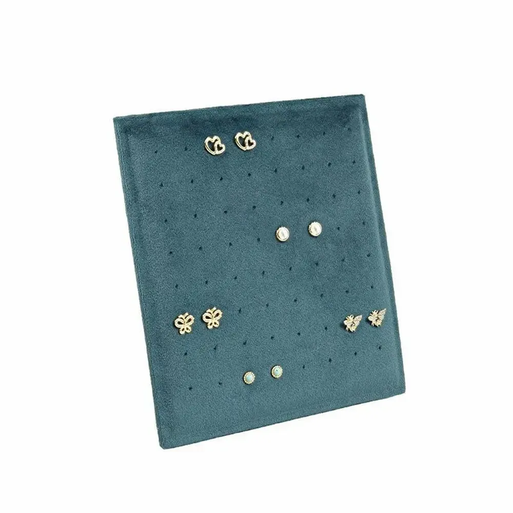 Cadeaux - Présentoir incliné 32 paires BO puces gainé/aspect velours bleu canard - LAVAL 1878