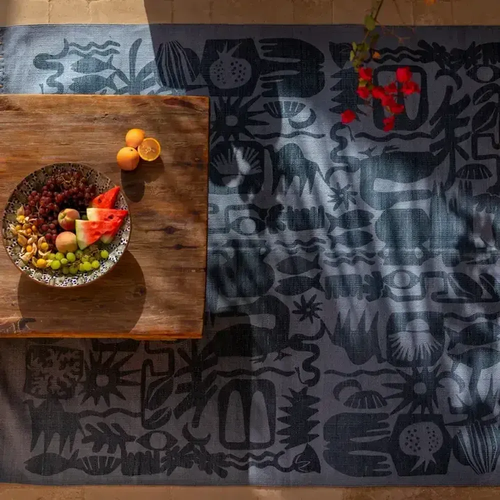 Tapis design - Handprinted Cotton Flatwoven Kilim Rugs - KILIIM