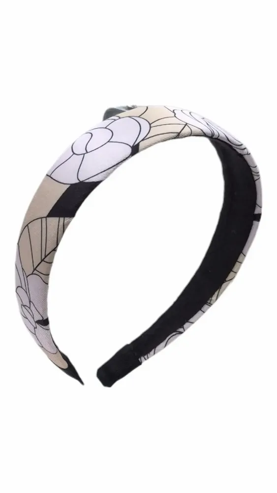 Headbands - Renata classic headband with cream peony patterns. - MAISON FITZGERALD