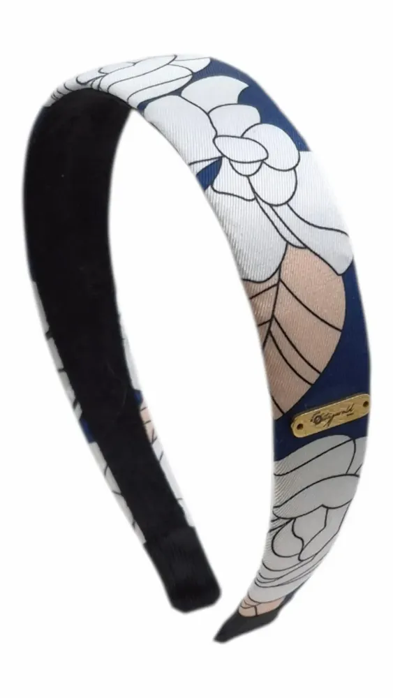 Headbands - Renata classic headband with cream peony patterns. - MAISON FITZGERALD