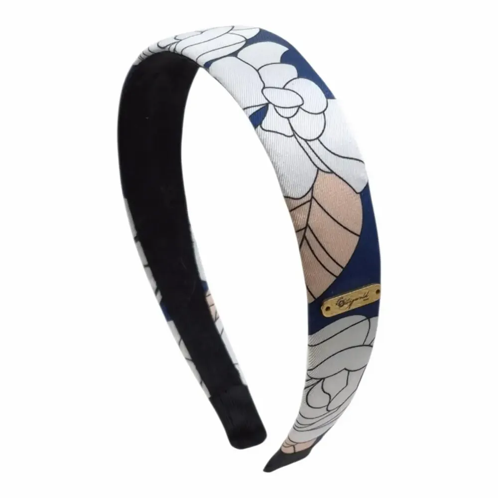 Headbands - Renata classic headband with cream peony patterns. - MAISON FITZGERALD