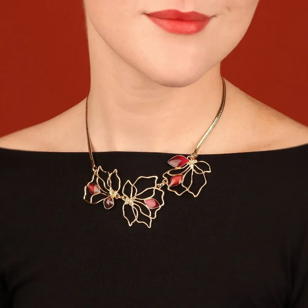 Jewelry - Rose gold hibiscus necklace - TARATATA BIJOUX