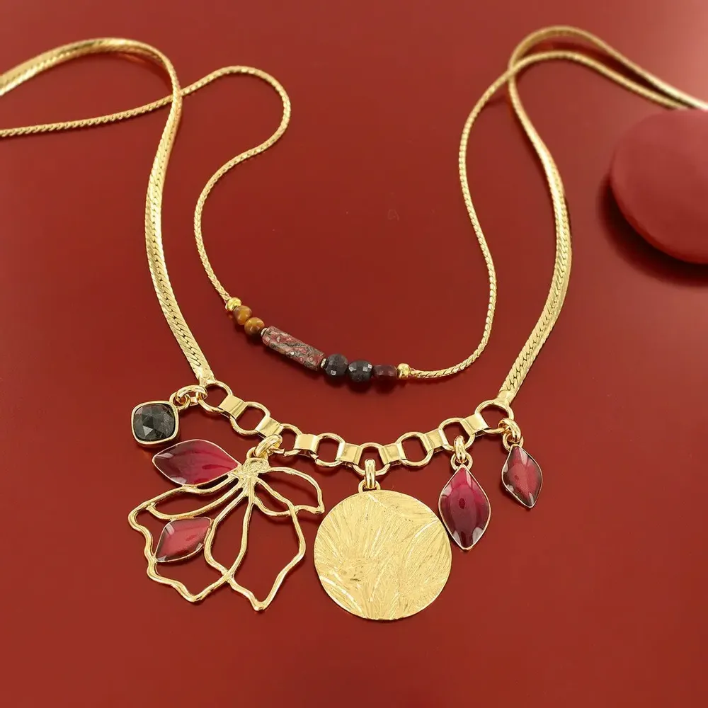 Jewelry - Rose gold hibiscus necklace - TARATATA BIJOUX