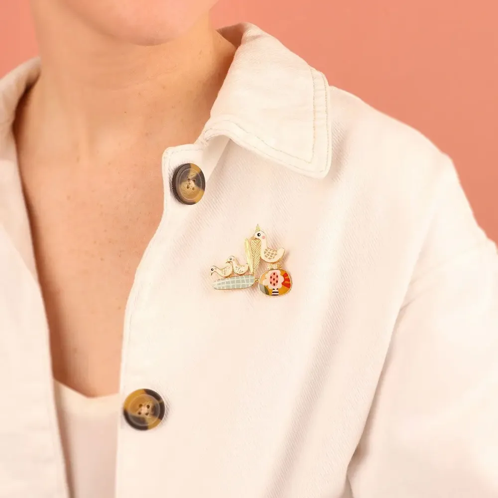 Bijoux - BROCHE PLUME COULEUR DORE MULTI - TARATATA BIJOUX