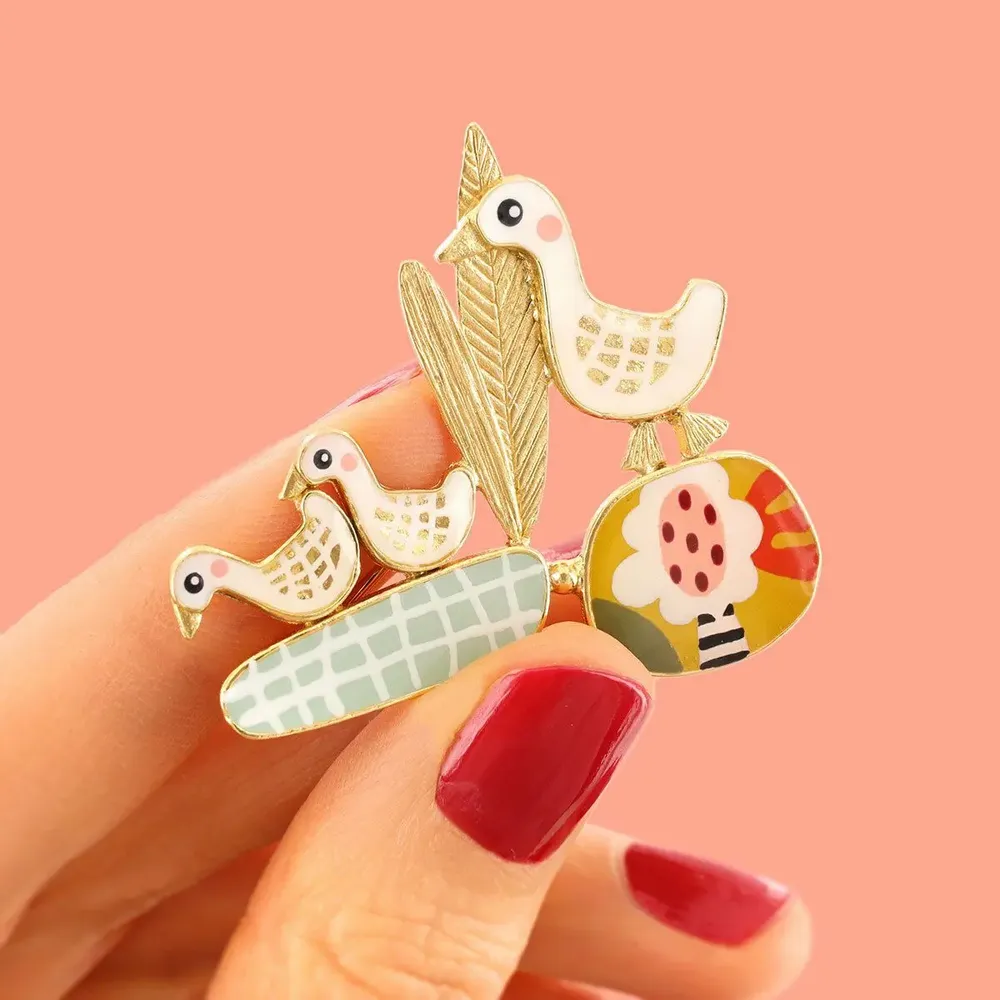 Bijoux - BROCHE PLUME COULEUR DORE MULTI - TARATATA BIJOUX