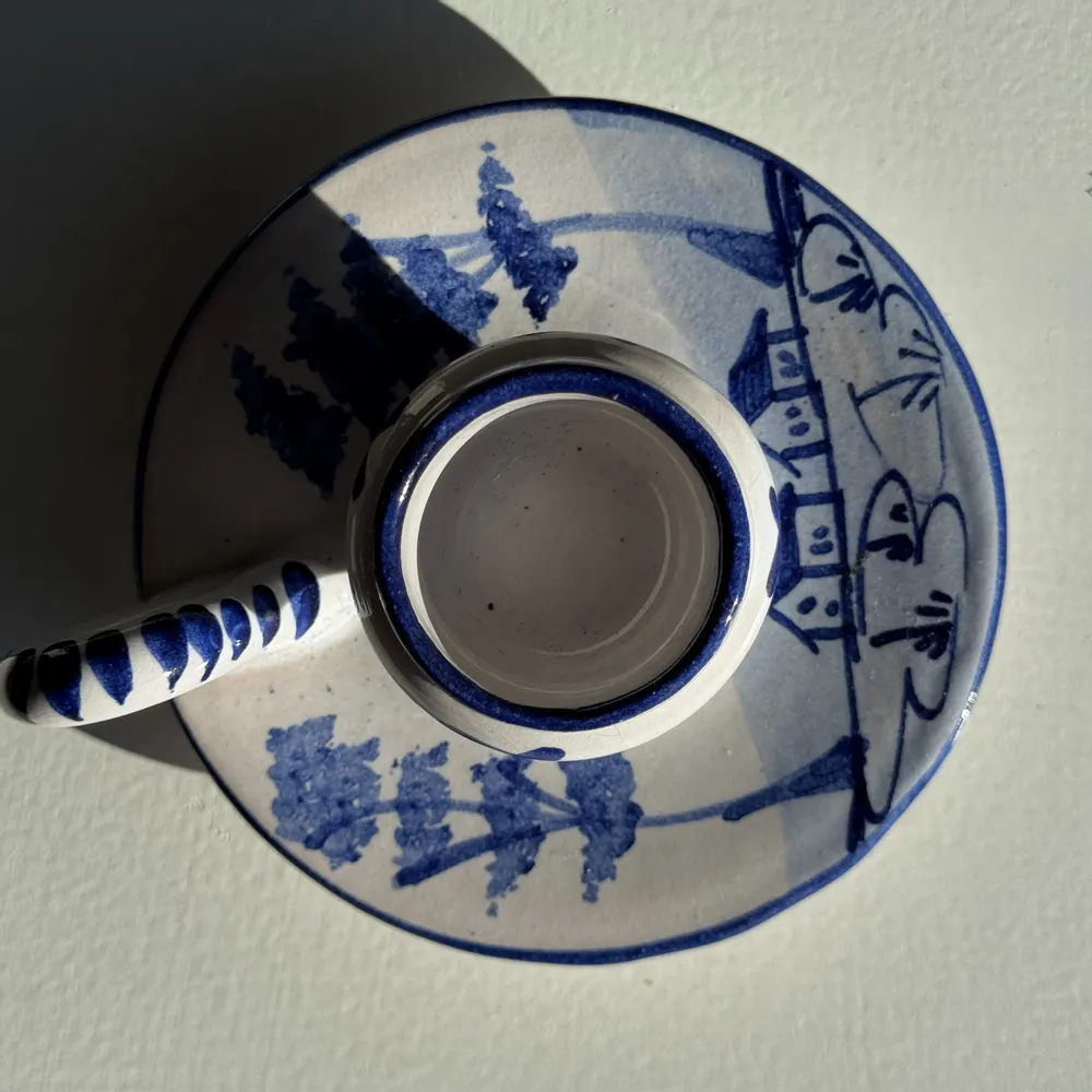 Objets de décoration - Bougeoir hollandais blanc et bleu à motif de moulin H5 D10 - OFFICE OBJETS