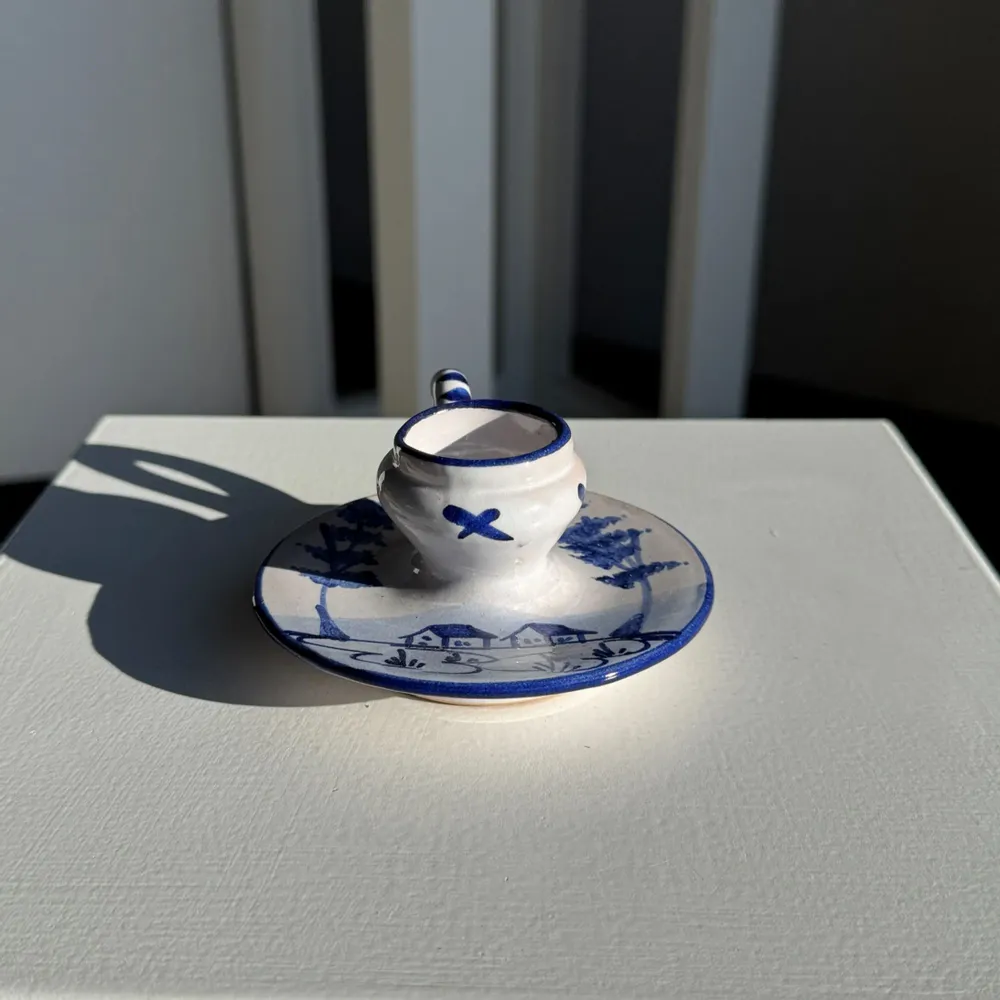 Objets de décoration - Bougeoir hollandais blanc et bleu à motif de moulin H5 D10 - OFFICE OBJETS