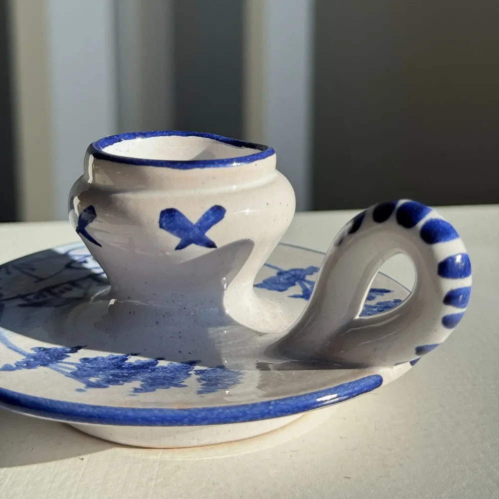 Objets de décoration - Bougeoir hollandais blanc et bleu à motif de moulin H5 D10 - OFFICE OBJETS