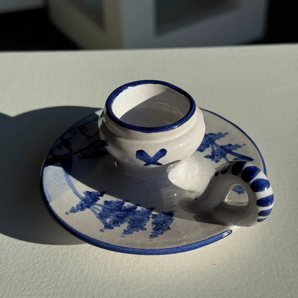 Objets de décoration - Bougeoir hollandais blanc et bleu à motif de moulin H5 D10 - OFFICE OBJETS