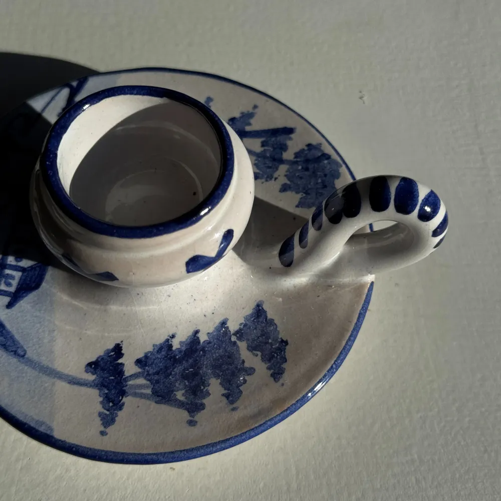 Objets de décoration - Bougeoir hollandais blanc et bleu à motif de moulin H5 D10 - OFFICE OBJETS