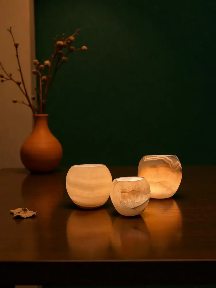 Candlesticks and candle holders - Candle Holder Luxy Alabaster Stone – Crafted Elegant Design - tealight - MAISON ZOE