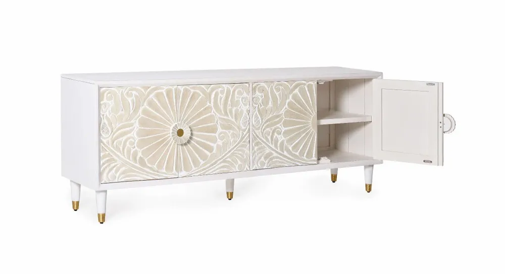 Meubles TV - Meuble TV en manguier blanc avec touches dorées - GINER Y COLOMER