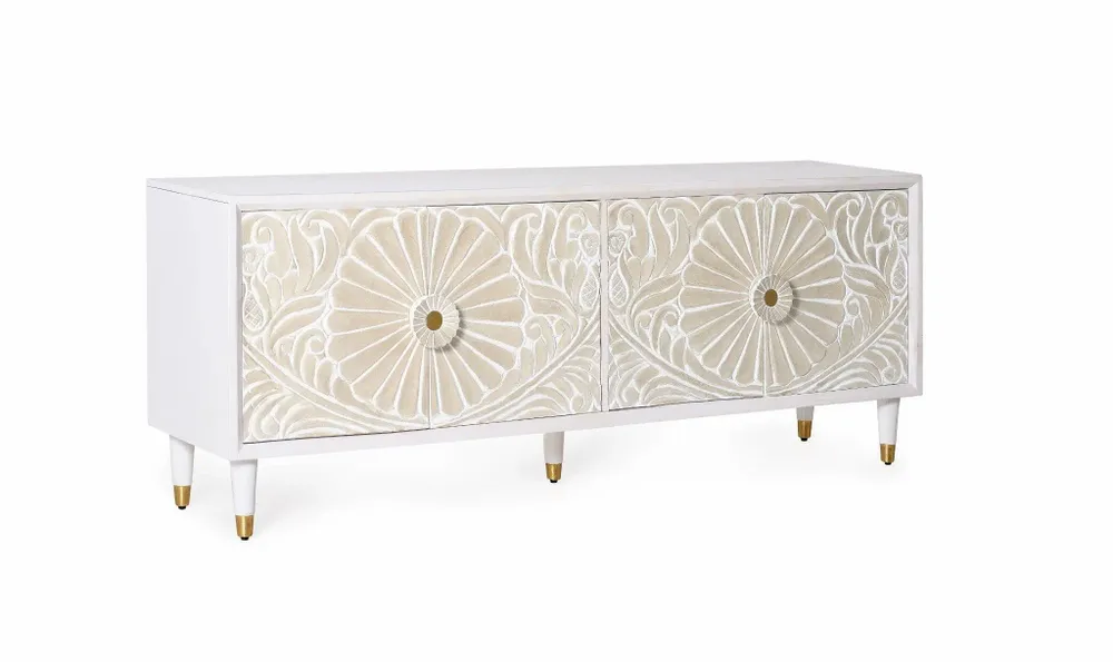 Meubles TV - Meuble TV en manguier blanc avec touches dorées - GINER Y COLOMER