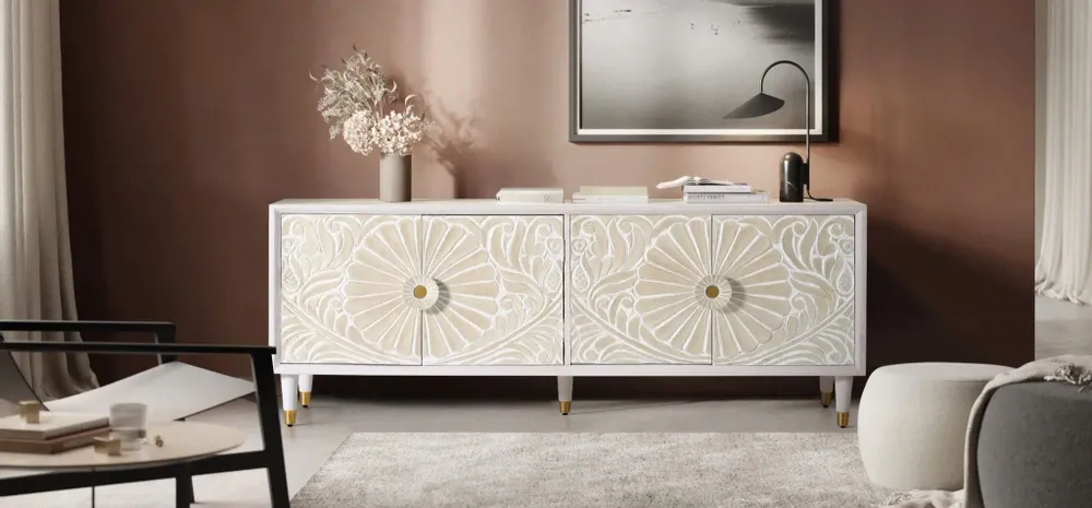 Meubles TV - Meuble TV en manguier blanc avec touches dorées - GINER Y COLOMER