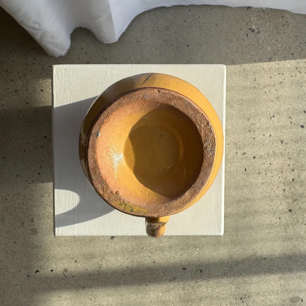 Carafes - Large handmade antique ochre yellow carafe with pink flower pattern - OFFICE OBJETS