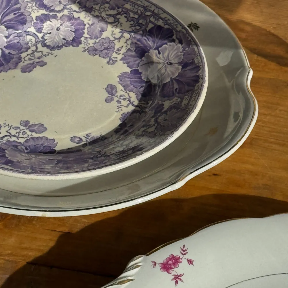 Platter and bowls - Antique pie dish with 2 handles golden wheat patterns D28 - OFFICE OBJETS