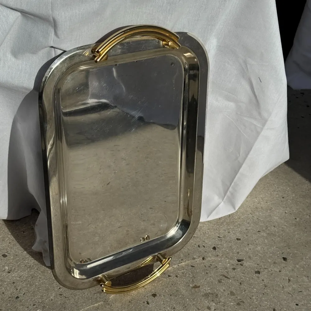 Trays - Vintage silver plated tray with gold handles 29x45 - OFFICE OBJETS
