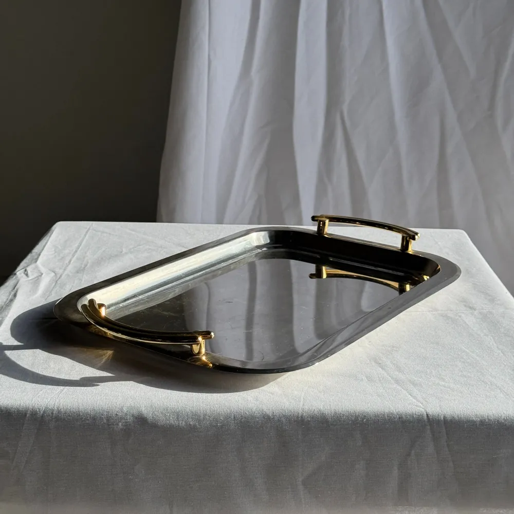 Trays - Vintage silver plated tray with gold handles 29x45 - OFFICE OBJETS