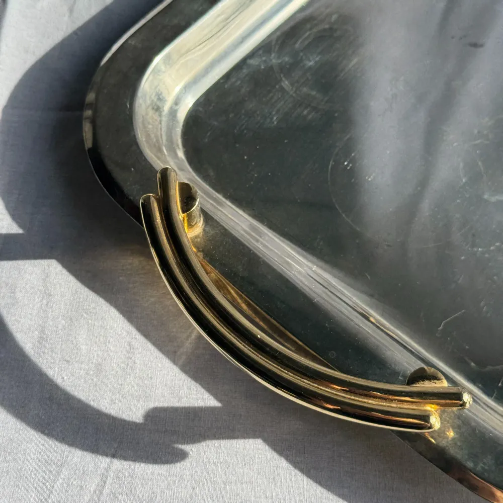Trays - Vintage silver plated tray with gold handles 29x45 - OFFICE OBJETS