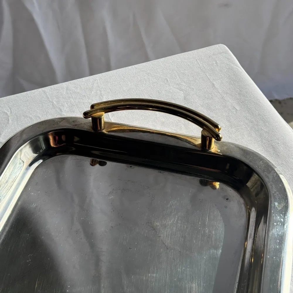 Trays - Vintage silver plated tray with gold handles 29x45 - OFFICE OBJETS