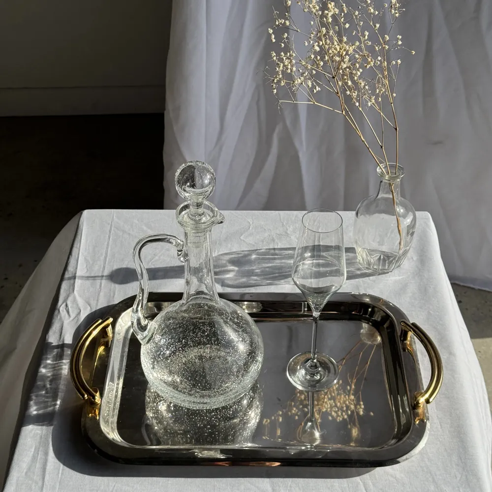 Trays - Vintage silver plated tray with gold handles 29x45 - OFFICE OBJETS