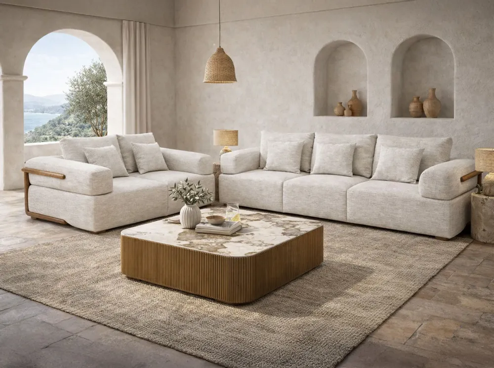 Sofas - 3-seater sofa upholstered in off-white fabric - ANGEL CERDÁ